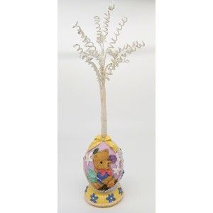 Easter Egg Teddy Bear Tree Figurine Catching Butterflies Flowers Ribbons Stars